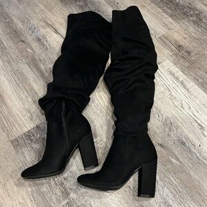 Black bamboo over knee boots